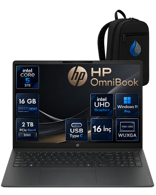 OmniBook Intel Core 5 315 16 GB DDR5 2 TB SSD 16'' WUXGA IPS Windows 11 Pro Dizüstü Bilgisayar DX9T1EARNP07