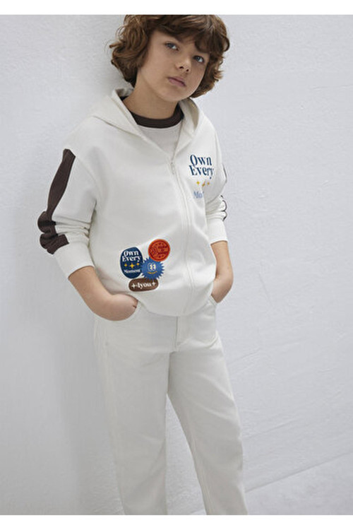 M6S10165-70057 Fermuarlı Baskılı Kapşonlu Erkek Çocuk Sweat Shirt
