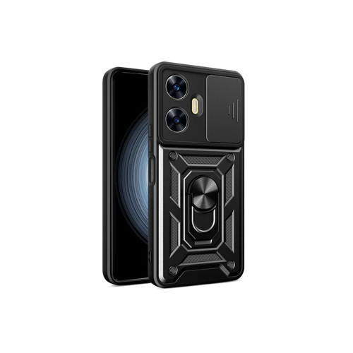 Mey İthalat® Realme C55 Kılıf Pars Lens Yüzüklü Silikon - Siyah