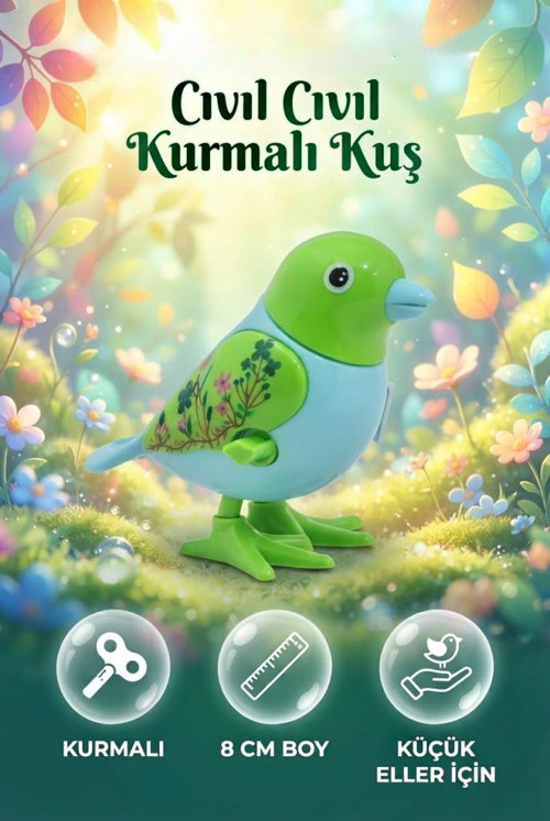 Kurmalıgiller Zıplayan Hareketli Kurmalı 8 CM Kanataları ve Kafası Yeşil Oyuncak Kuş