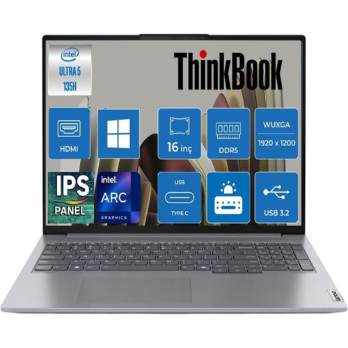Thinkbook 16 G8 Intel Core Ultra 5 135H Aı 32GB Ddr5 512GB SSD Intel® Arc™ Graphics 16" Wuxga (1920X1200) IPS 300NITS WI