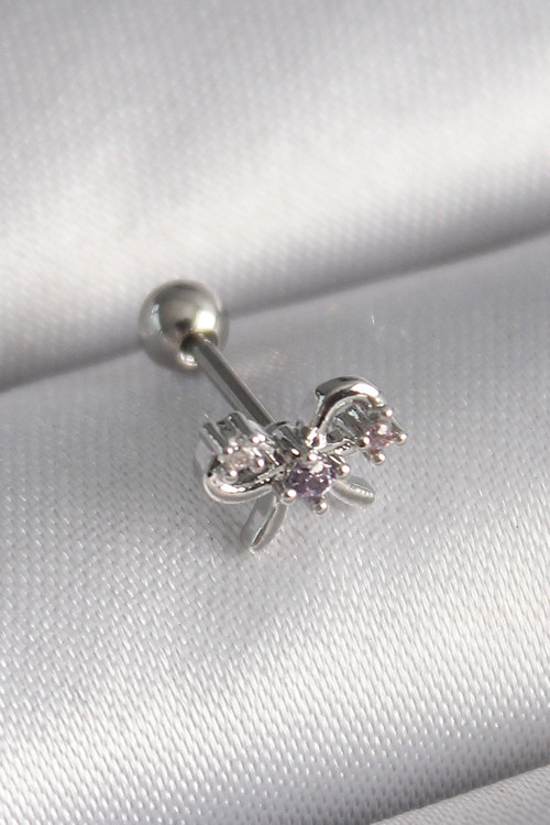 316L Çelik Gümüş Renk Zirkon Taşlı Kurdele Tragus Piercing TJ-PR1265