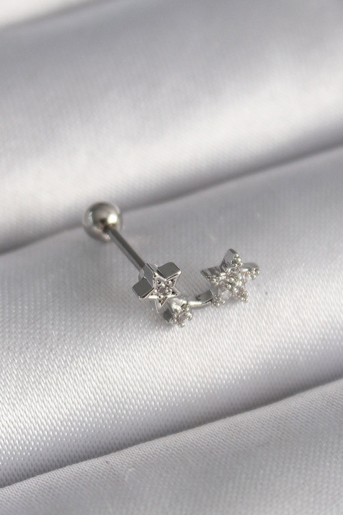 316L Çelik Gümüş Renk Zirkon Taşlı Yıldız Tragus Piercing TJ-PR1245