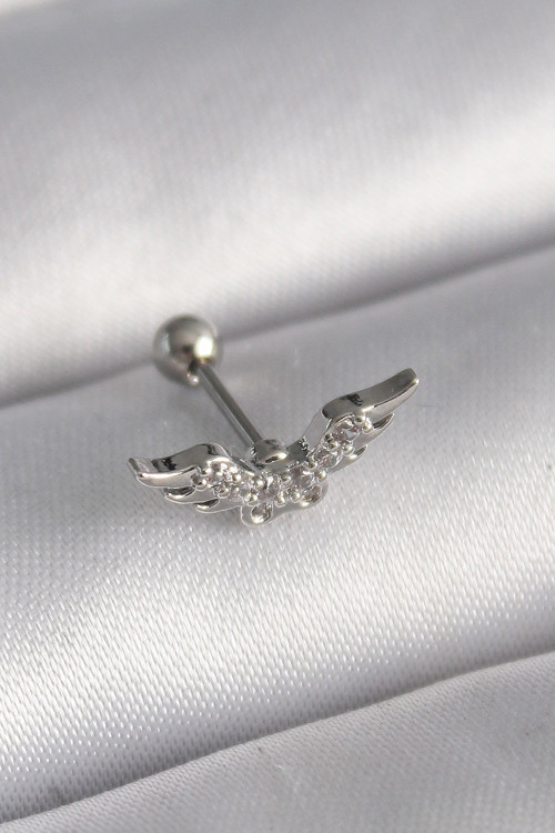 316L Çelik Gümüş Renk Zirkon Taş Detay Kanat Model Tragus Piercing TJ-PR1291