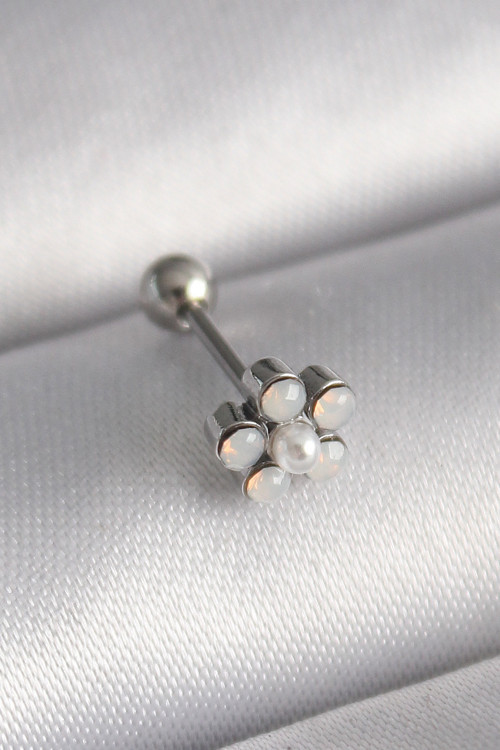 316L Çelik Gümüş Renk Zirkon Taşlı Çiçek Model Tragus Piercing TJ-PR1283