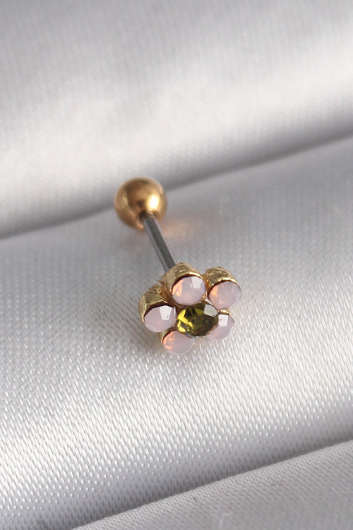 316L Çelik Gold Renk Zirkon Taşlı Çiçek Tragus Piercing TJ-PR1276