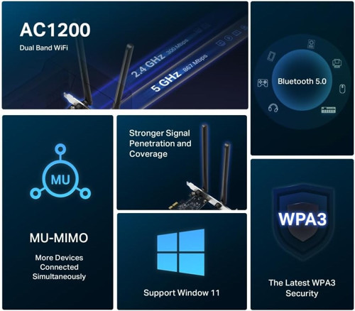 MA30E, AC1200MBPS Ikisi Bir Arada Wi-Fi 5 & Bluetooth 5.0 Pcıe Ağ Kartı