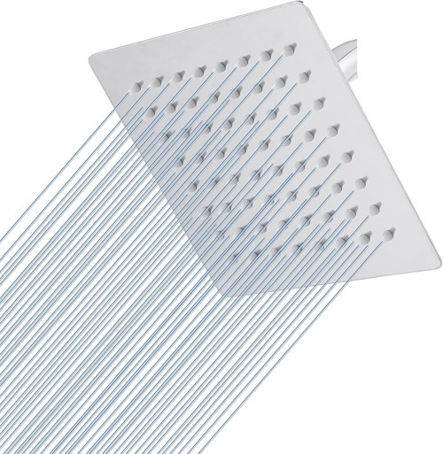 25x25 cm Kare Paslanmaz Çelik Tepe Duş Başlığı - Kireç Önleyici Silikon Nozullu, Ultra İnce Tasarım, Geniş Yağmur Akışlı Banyo Duş Başlığı, Krom
