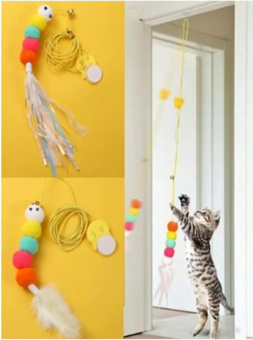 Elastik Kendinden Yapışkanlı Renkli Kedi Oyun Oltası Kedi Oyuncağı Yapışkanlı Olta Eğitim Oyuncağı