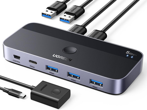 USB Anahtarı 2PC 3.0 Switcher C 2'si 4 Çıkışlı, Masaüstü Denetleyicisi KVM 2 A'dan A'ya Kablolu Alüminyum Muhafaza