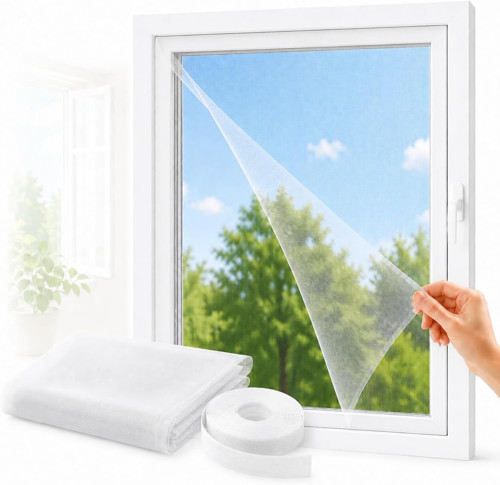 SOGUD Kayra 1’li Set Pencere Sinekliği 130x150 cm - Yapışkanlı Cırtlı Sineklik Tülü - Yıkanabilir Tekrar Kullanılabilir Kesilebilir Sinek Perdesi - Geniş Pencere İçin