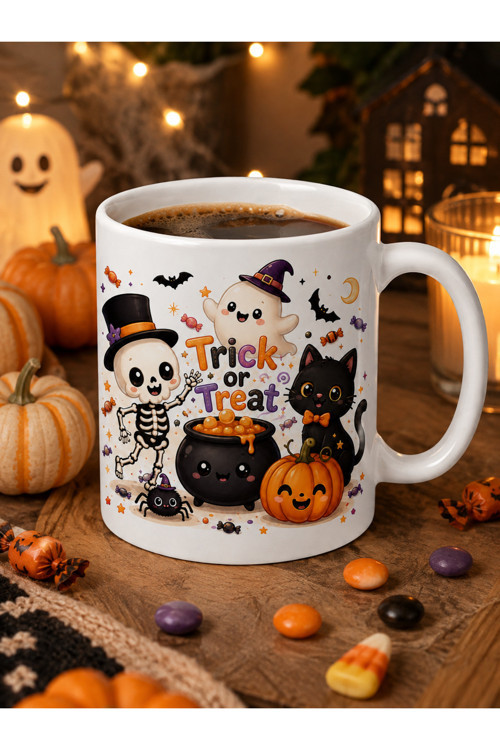 Halloween, Cadılar Bayramı Temalı, Çift Taraflı Süblimasyon Baskı Kupa, Hediyelik Kupa, Kahve Kupası