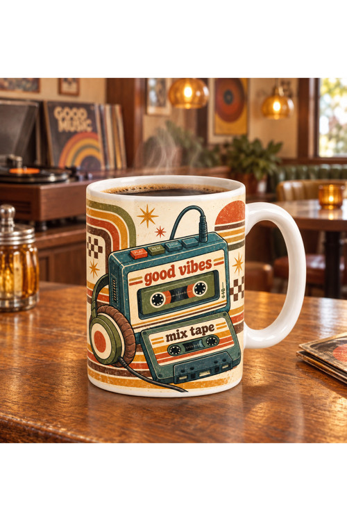 Retro Temalı Kahve Kupası, Vintage, 90'Lar; Çift Taraflı Süblimasyon Baskı Kupa, Hediyelik Kupa, Kahve Kupası