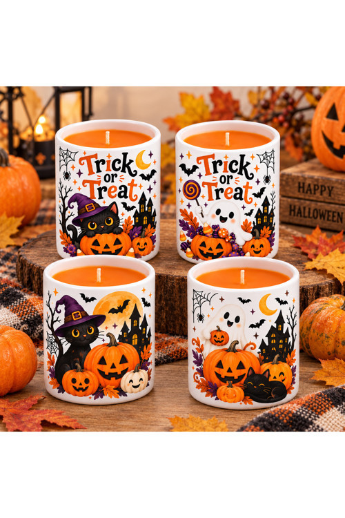 4'Lü Halloween Temalı Soya Mum, Dekoratif Mum