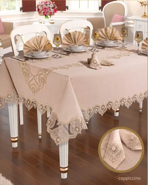 Kartanesi Gardenya Keten Kapiçino 12 Kişilik160 × 220 cm Masa Seti