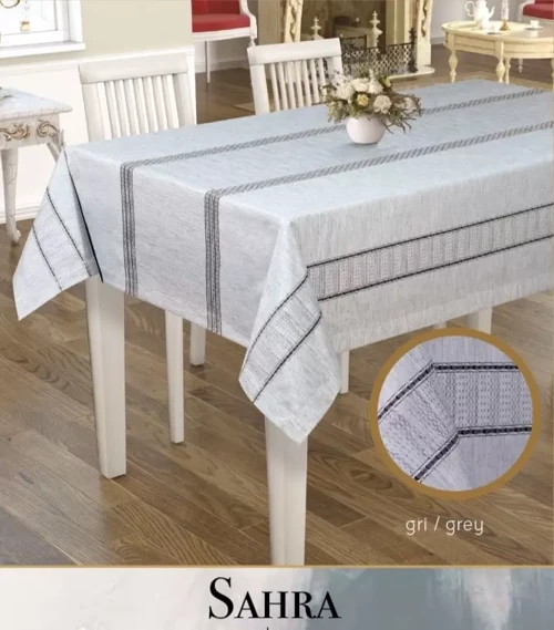 Sahra Model Gri 160x220 cm Polyester Ajurlu Keten Masa Örtüsü Şık Tablecloth Tasarım
