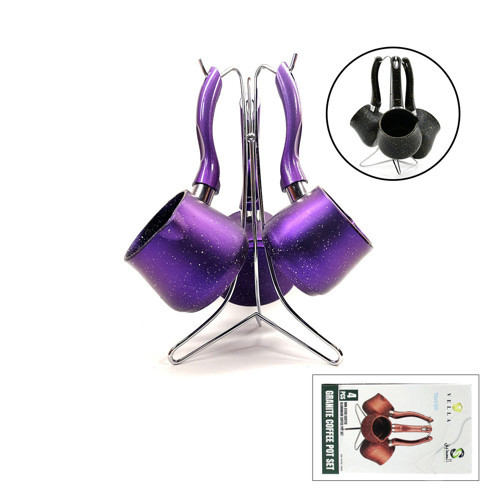 4PCS 230-280-380ML GRANİT - ÇELİK CEZVE RENKLİ METAL STANDLI