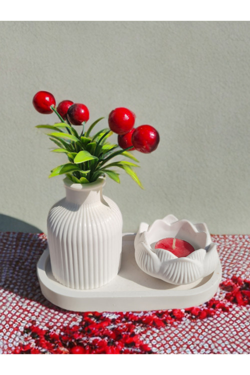 Dekoratif Mini Bohem Vazo Ve Lotus Mumluk ( Banyo, Salon Dekor Biblo )