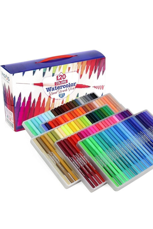 120'Li Çift Uçlu Marker Seti ( Dual Brush Su Bazlı Marker ) Fırça Uçlu Keçeli Kalem Yeni Set