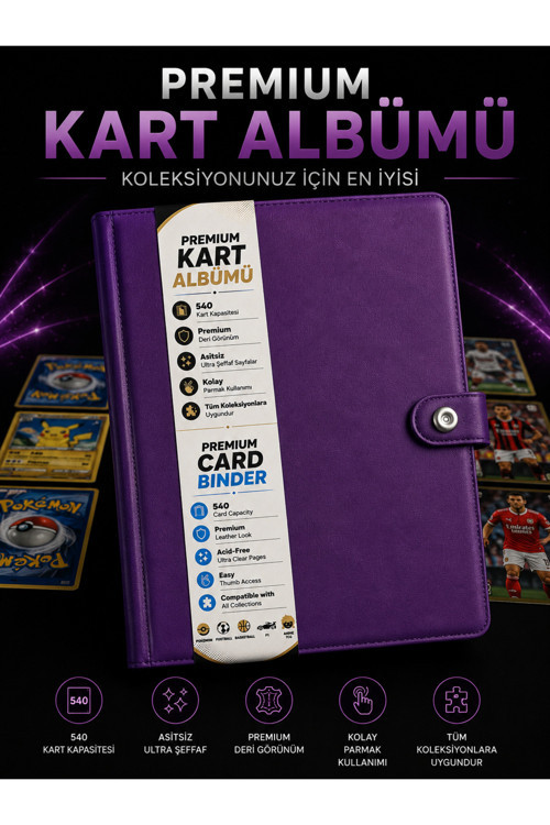 Premium Deri Görünümlü Kart Albümü 540 'Lı 9 Cepli 30 Sayfa ( Pokemon Binder, Anime Tcg, One Piece, Futbol, F1 Kartlara Uygunluk )