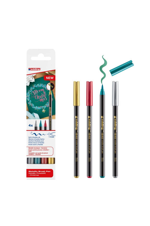 Metalik Fırça Uçlu Kalem 4'Lü Set Yılbaşı Renkleri (Esnek Fırça Uç 1-6 Mm )