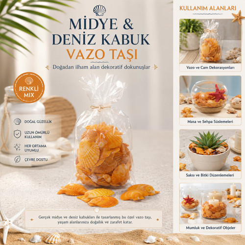 POŞETLİ RENKLİ MİX MİDYE - DENİZ KABUK VAZO TAŞI
