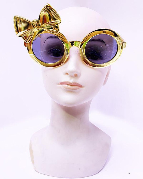 Metalize Altın Sarısı Gold Renk Fiyonklu Parti Gözlüğü 14x7 cm