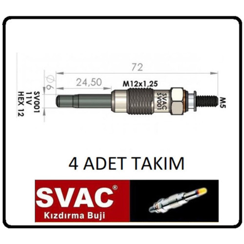 Kızdırma Bujisi 11V Ibiza Baleno Samurai Vitara 1.d -SV001 4 Ad. Takım Oem No: 46072001