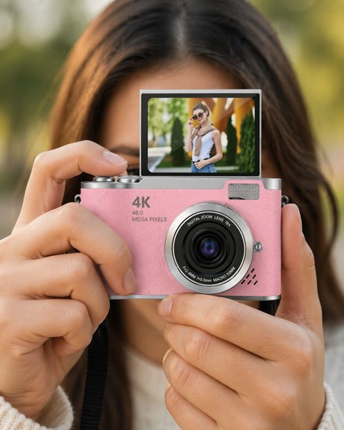 48 Vlog Kamera Video Flip Screen Uzun Pil Ömrü Selfie Kamera