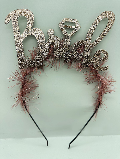 Bride Yazılı Alyanslı Rose Renk Metal Parti Tacı