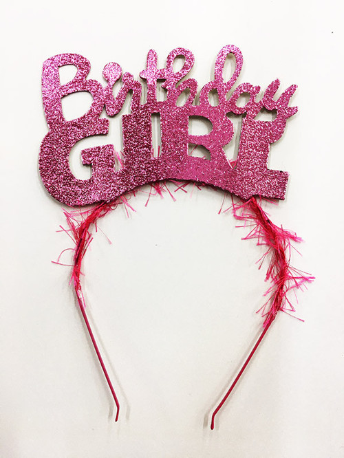 Birthday Girl Yazılı Metalize Parti Tacı Pembe Renk