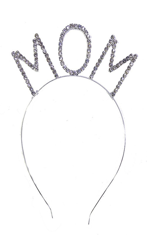 Kristal Taşlı Gümüş Renk Mom Tacı Anne Tacı 12x17 cm