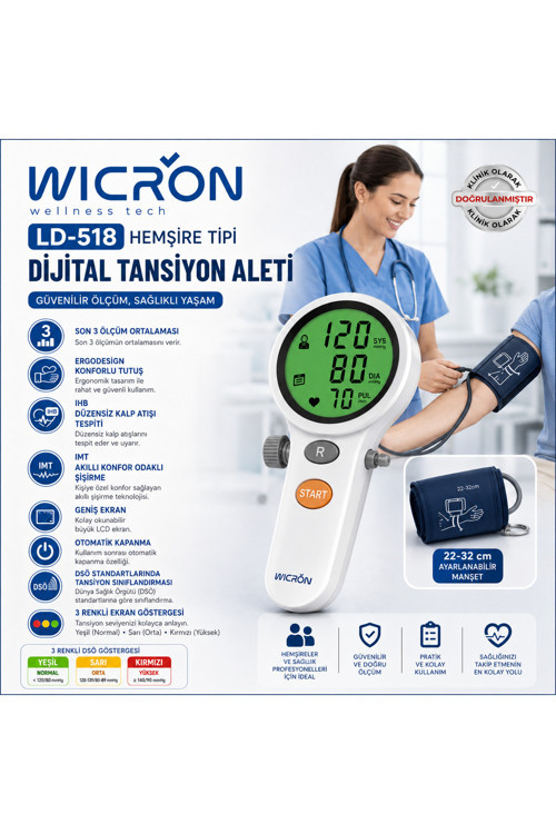 Tansiyon Aleti Tam Otomatik Koldan Ölçer Hemşire Tipi Ld518 Ihb Düzensiz Tansiyon Uyarısı