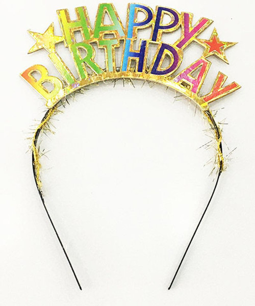 Rengarenk Happy Birthday Yazılı Altın Renk Unicorn Doğum Günü Tacı