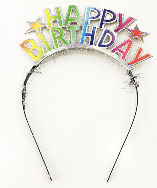 Rengarenk Happy Birthday Yazılı Gümüş Renk Unicorn Doğum Günü Tacı