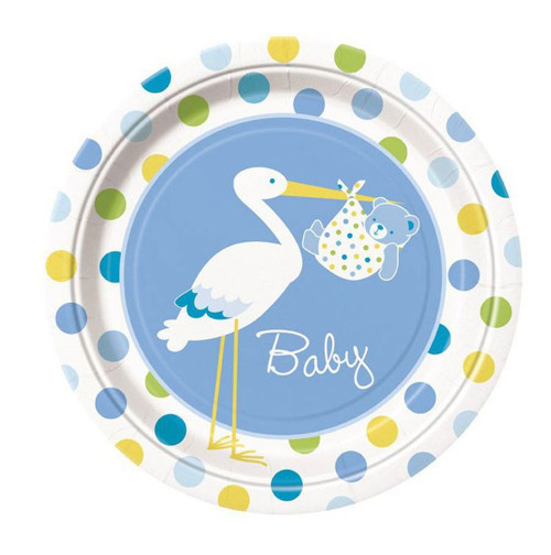 Leylek Temalı Mi Renk Erkek Baby Boy Stork Baby Shower Parti Tabağı 8 Adet