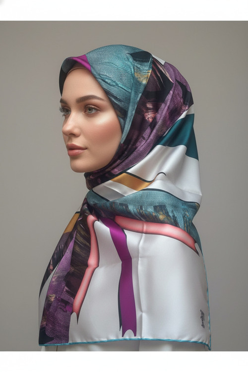 Çiçek Desenli Twill Eşarp Desen 2 Renk 1