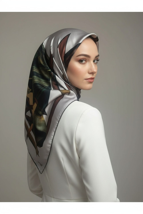 Çiçek Desenli Twill Eşarp Desen 2 Renk 2