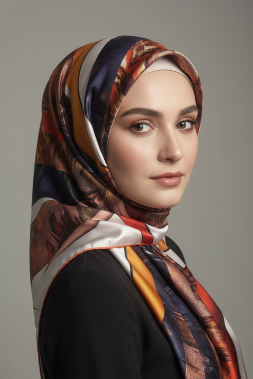 Çiçek Desenli Twill Eşarp Desen 2 Renk 4