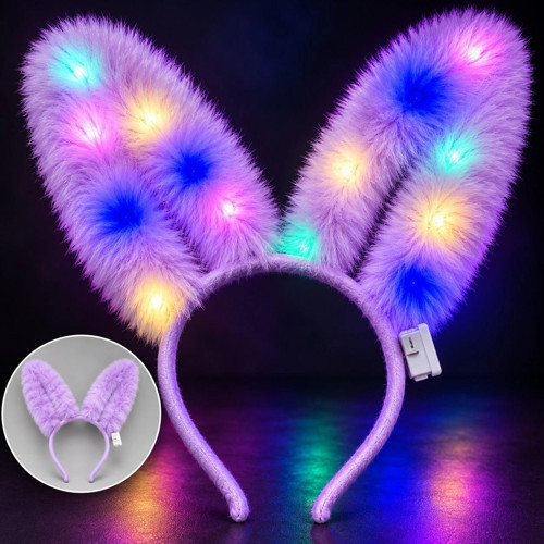 3 Modlu LED Işıklı Peluş Tavşan Kulağı Lila Renk (5047)