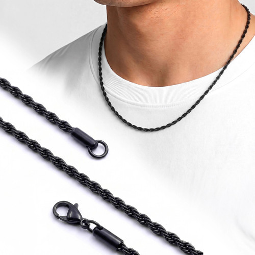 Rope Halat Erkek Çelik Kolye 2mm 55cm Siyah 3351ECK047