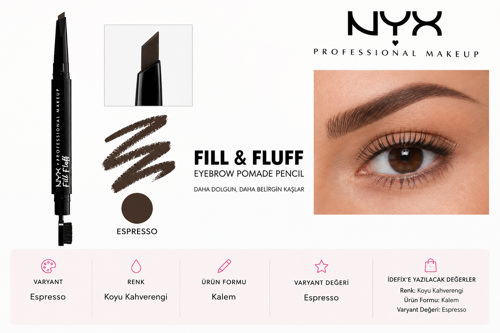 Professional Makeup Fill & Fluff Eyebrow Pomade Pencil Kaş Kalemi- Espresso
