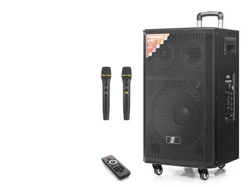 Çift Karaoke Mikrofonlu Bluetooth Hoparlör Fm Radyo 120W 12 İnç Kumandalı Ahşap NDR412