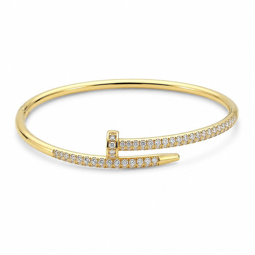 Zirkon Taşlı Çivi Kelepçe Bilezik - 316L Paslanmaz Çelik Gold Kadın Bileklik