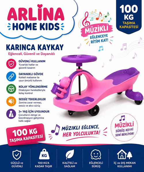Karınca Kaykay Pedalsız Kolay Kullanım Sevimli Ayıcık Sepetli Pembe