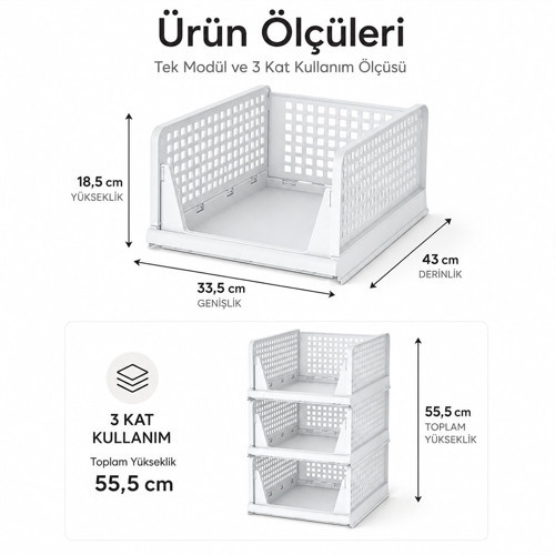 3 KATLI PORTATİF ORGANİZER - ÇOK AMAÇLI KAYAR RAF 18.5X33.5X43CM TOPLAM 55.5CM (5680)