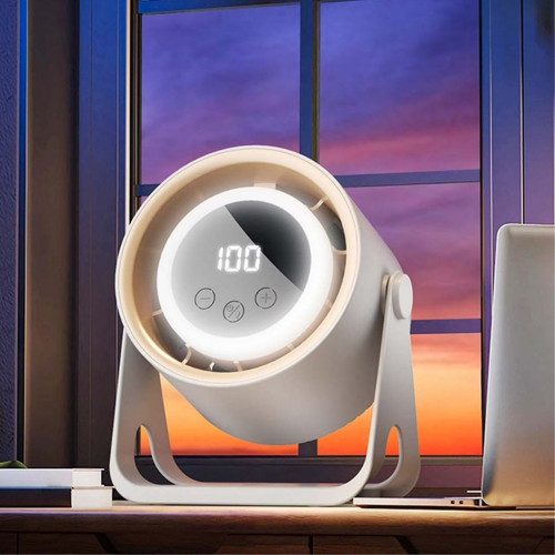 6 Kademeli Şarjlı Masaüstü Fan – Dijital LED Ekranlı, Oynar Başlıklı, LED Işıklı, Askılı ve Duvara M