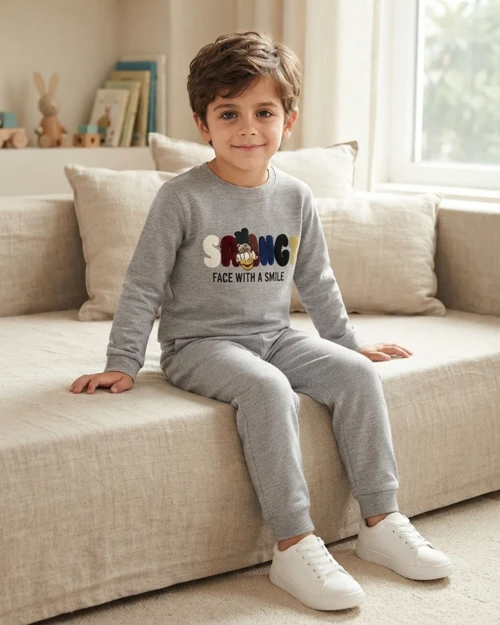 Gri Renk Erkek Çocuk 3 İp Şardonlu Takım