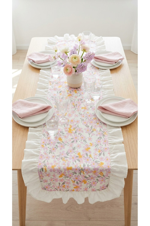 Fırfırlı Runner Çiçek Desenli 40X110