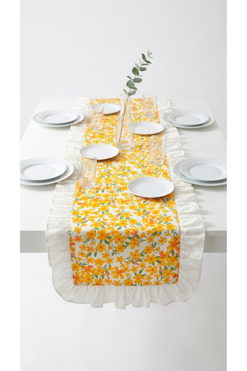 Fırfırlı Runner Çiçek Desenli 40X130